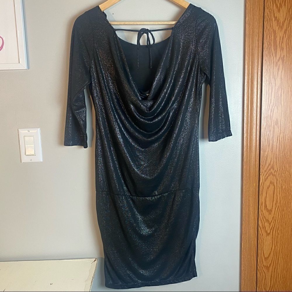 LUX black sequins low back bodycon dress - Picture 2 of 11